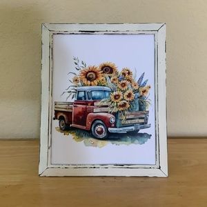 Farmhouse Sunflowers & red truck picture 8x10 w/frame